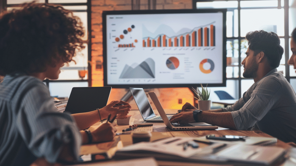 Marketing team tracking, testing, and branding their marketing strategies