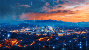 Asheville skyline with Blue Ridge Mountains and digital marketing overlays representing 2026 SEO trends